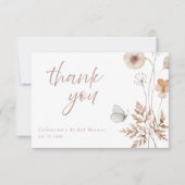 ミニマリストダスティピンクボタニカルブライダルシャワー サンキューカード (正面)