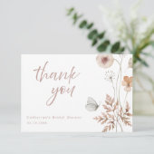 ミニマリストダスティピンクボタニカルブライダルシャワー サンキューカード (スタンド正面)