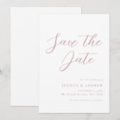 ミニマリストダスティピンク&ホワイトシンプル結婚ズ セーブザデート (正面/裏面)