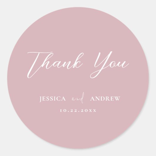 ミニマリストダスティピンク&ホワイトシンプル結婚ズ ラウンドシール (正面)