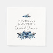 ミニマリストダスティブルーとネイビーフローラ スタンダードカクテルナプキン (正面)