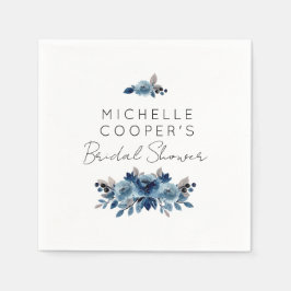 ミニマリストダスティブルーとネイビーフローラ スタンダードカクテルナプキン