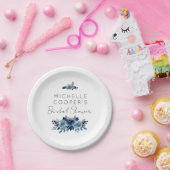 ミニマリストダスティブルーとネイビーフローラ ペーパープレート (パーティー)