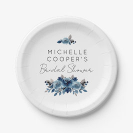 ミニマリストダスティブルーとネイビーフローラ ペーパープレート