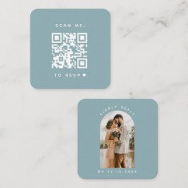 ミニマリストダスティブルーアーチフォトQrコードRSVPシック エンクロージャーカード
