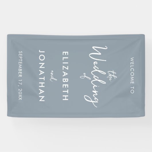 ミニマリストダスティブルーエレガントなウェディングウェルカム 横断幕 (横)