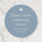 ミニマリストダスティブルーエレガントな結婚式ありがとう フェイバータグ (裏面)