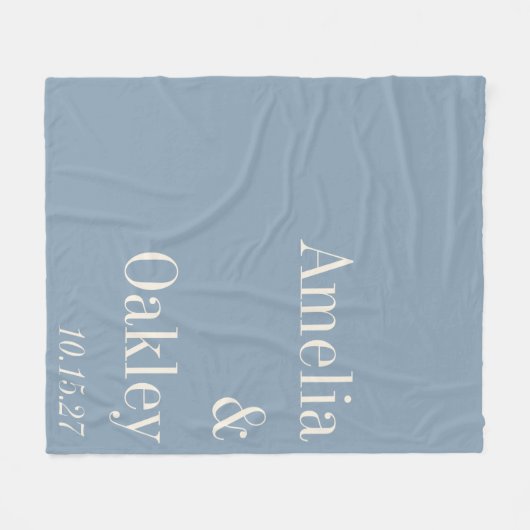 ミニマリストダスティブルーエレガントウェディングカスタム フリースブランケット (正面(横))