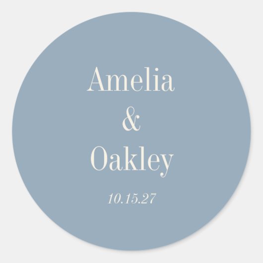 ミニマリストダスティブルーエレガントウェディングカスタム ラウンドシール (正面)