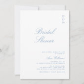 ミニマリストダスティブルーカリグラフィーブライダルシャワー 招待状 (正面)