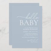 ミニマリストダスティブルーハローベビーシャワー 招待状 (正面/裏面)