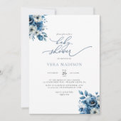 ミニマリストダスティブルーフローラ冬季ベビーシャワー 招待状 (正面)