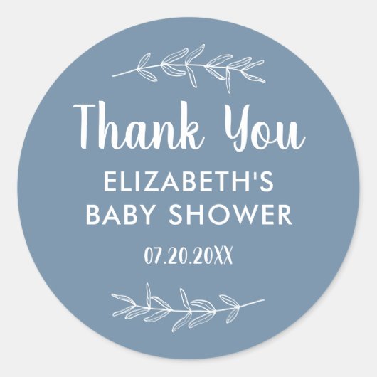 ミニマリストダスティブルーベビーシャワーありがとう ラウンドシール (正面)