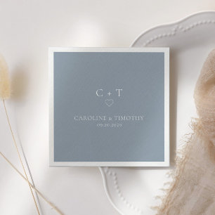 ミニマリストダスティブルーモノグラム結婚イニシャル スタンダードカクテルナプキン