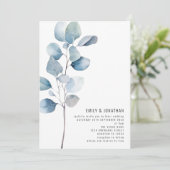 ミニマリストダスティブルーユーカリQRコード結婚ズ 招待状 (スタンド正面)