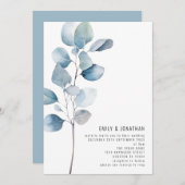 ミニマリストダスティブルーユーカリQRコード結婚ズ 招待状 (正面/裏面)