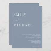 ミニマリストダスティブルー結婚式招待状 招待状 (正面/裏面)