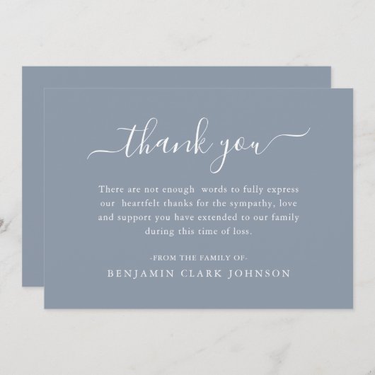 ミニマリストダスティブルー葬儀死別悔やみや弔慰 サンキューカード (正面/裏面)