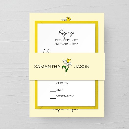 ミニマリストダフォディル結婚式招待状ベリーバンド 招待状ベリーバンド