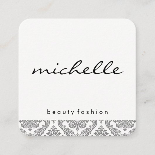 ミニマリストダマスクアクセントキュラッシブ文字 スクエア名刺 (正面)