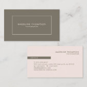 ミニマリストダークグリーンバラピンクスクエア縁ど 名刺 (正面/裏面)