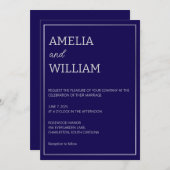 ミニマリストダークブルー結婚式招待状テンプレート 招待状 (正面/裏面)