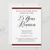 ミニマリストダークレッド&ホワイト25年クラス懇親会 招待状 (正面)