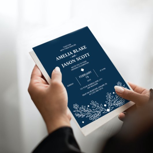 ミニマリストダーク素朴ブルー結婚式招待状 招待状