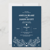 ミニマリストダーク素朴ブルー結婚式招待状 招待状 (正面)