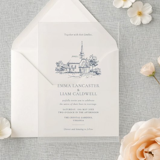 ミニマリストチャーチクラシックーヴェンチ結婚スケッチ 招待状