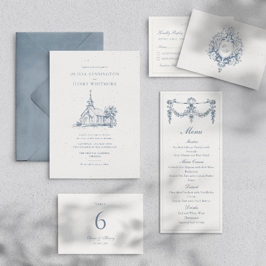 ミニマリストチャーチクラシックーヴェンチ結婚スケッチ 招待状