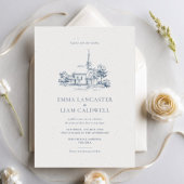 ミニマリストチャーチクラシックーヴェンチ結婚スケッチ 招待状