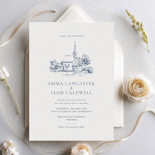 ミニマリストチャーチクラシックーヴェンチ結婚スケッチ 招待状