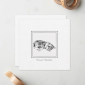 ミニマリストチョーク&チャコールキャットスケッチ ノートカード (正面/裏面インサイチュ)