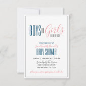 ミニマリストツインジェンダーリビールシャワーネイビー&サンゴ 招待状 (正面)