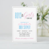 ミニマリストツインジェンダーリビールベビーピンクブルーグレー 招待状 (スタンド正面)