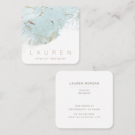 ミニマリストテクスチャルブルー金ゴールド名刺 スクエア名刺 (正面/裏面)