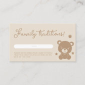 ミニマリストテディベア家族伝統ベビーシャワー エンクロージャーカード (正面)