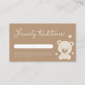 ミニマリストテディベア家族伝統ベビーシャワー エンクロージャーカード (正面)