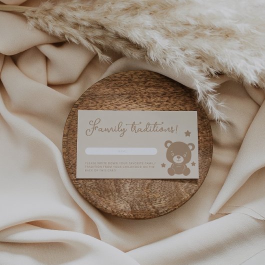 ミニマリストテディベア家族伝統ベビーシャワー エンクロージャーカード