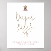 ミニマリストテディベア赤ちゃんシャワーおむつラッフル ポスター (正面)