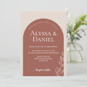 ミニマリストテラコッタオレンジフローラ結婚アーチ 招待状 (スタンド正面)