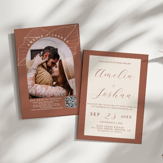 ミニマリストテラコッタバーンオレンジボホ 招待状