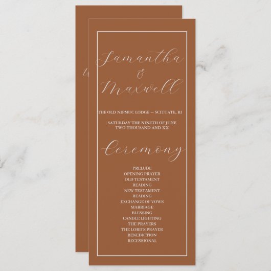 ミニマリストテラコッタバーンド結婚式 プログラム (正面/裏面)