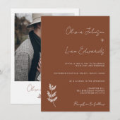 ミニマリストテラコッタファーンボヘミ結婚アン 招待状 (正面/裏面)