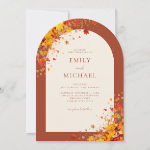 ミニマリストテラコッタボホフローラ秋の結婚式 招待状