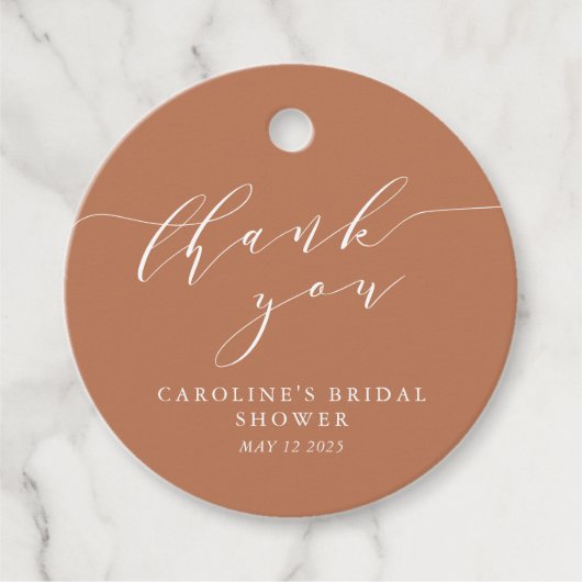 ミニマリストテラコッタボホブライダルシャワーサンキュー フェイバータグ (正面)