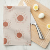 ミニマリストテラコッタ抽象芸術ボーホサンパターン キッチンタオル (四つ折り)