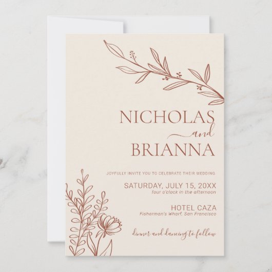 ミニマリストテラコッタ焼きオレンジボホ結婚ズ 招待状 (正面)