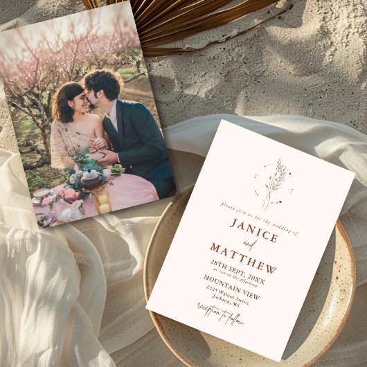 ミニマリストテラコッタ焼きオレンジボホ結婚ズ 招待状